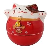 Winkekatze Maneki Neko mit Glocke Feng Shui Fortune Cat Lucky Cat Keramik Tumbler Lucky Cat, keramik, rot