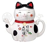 Matsumoto-Toki Glück Freundliche Winkende Katze“„Winkekatze“ Maneki-neko Keramik Teekanne mit Tasse 7674 aus Japan　