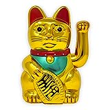 Starlet24 winkende Glückskatze Winkekatze Lucky Cat Maneki-Neko Katze Glücksbringer (Gold Glänzend, 13cm)