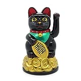 Starlet24 winkende Glückskatze Winkekatze Lucky Cat Maneki-Neko Katze Glücksbringer (Schwarz, 11cm)