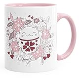Autiga Kaffee-Tasse Glückstasse Glückskatze Winkekatze Geschenk-Tasse rosa Unisize