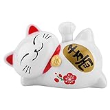Solarbetriebene Maneki Neko LuckyCat Fortune Begrüßung Winken Arm Paw Up Faule Liegen Reichtum Fortune Cat Home Stores Auto Feng Shui Dekor Weiß(# 2)