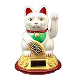 HAAC Solar Winkekatze Katze Glückskatze Glücksbringer 20 cm Farbe Weiss rot